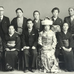 Japanese Wedding Photograph Vtg Kimono Bride Groom Family Showa Black White PH16