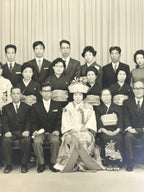 Japanese Wedding Photograph Vtg Kimono Bride Groom Family Showa Black White PH2