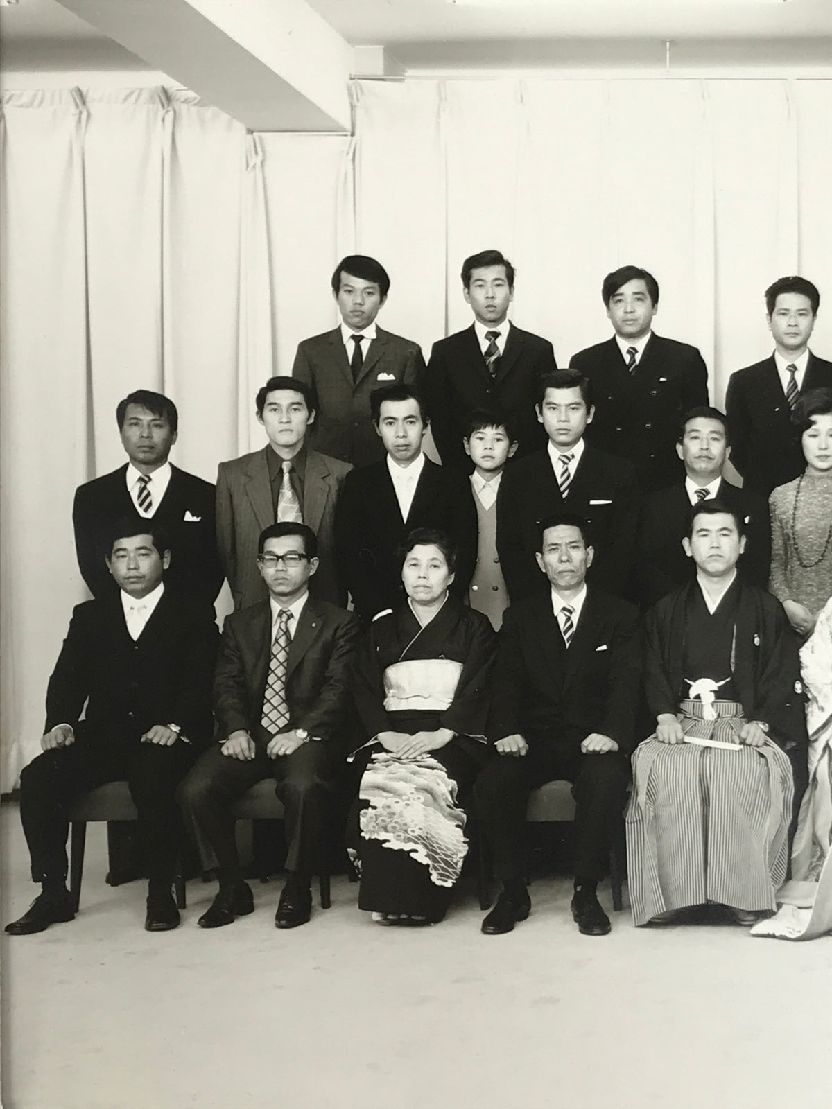 Japanese Wedding Photograph Vtg Kimono Bride Groom Family Showa Black White PH3
