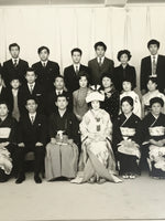 Japanese Wedding Photograph Vtg Kimono Bride Groom Family Showa Black White PH3