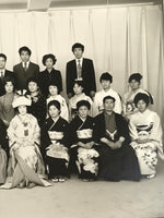 Japanese Wedding Photograph Vtg Kimono Bride Groom Family Showa Black White PH3