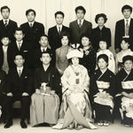 Japanese Wedding Photograph Vtg Kimono Bride Groom Family Showa Black White PH3