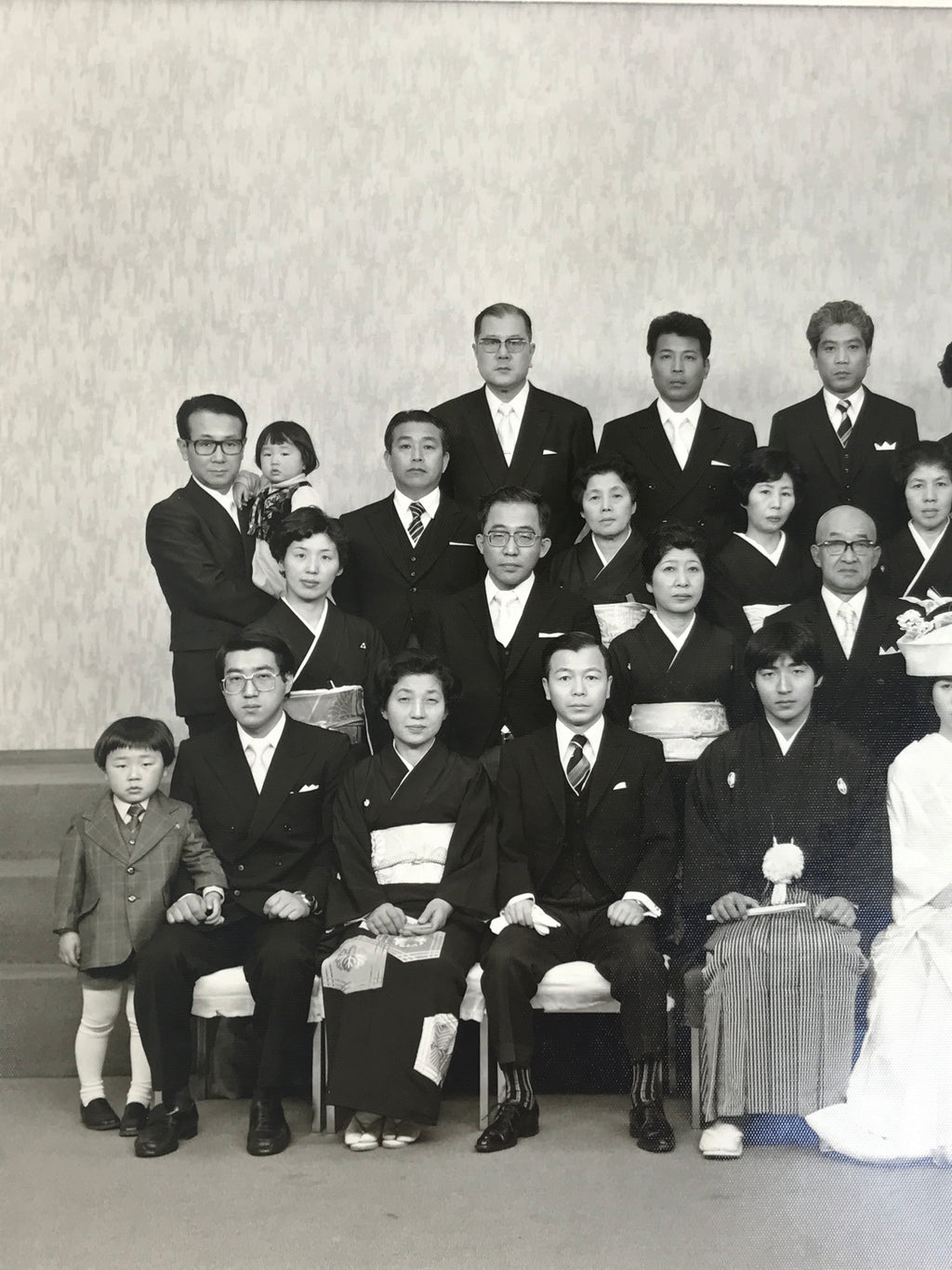 Japanese Wedding Photograph Vtg Kimono Bride Groom Family Showa Black White PH4