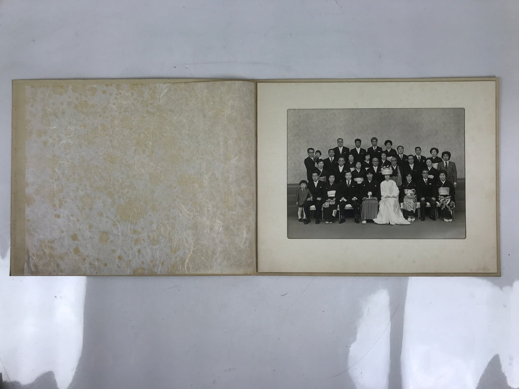 Japanese Wedding Photograph Vtg Kimono Bride Groom Family Showa Black White PH4