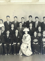 Japanese Wedding Photograph Vtg Kimono Bride Groom Family Showa Black White PH8