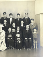 Japanese Wedding Photograph Vtg Kimono Bride Groom Family Showa Black White PH8