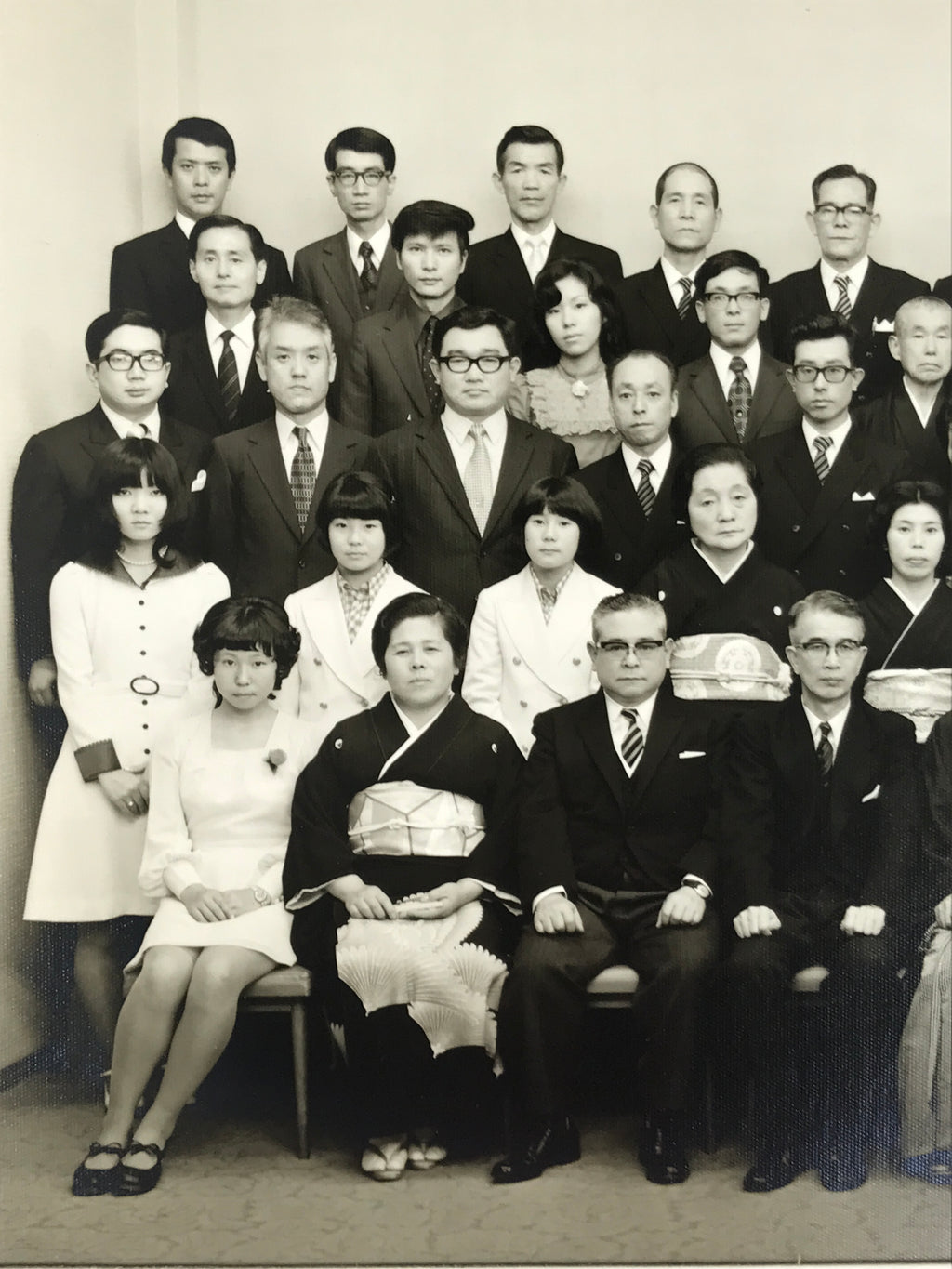 Japanese Wedding Photograph Vtg Kimono Bride Groom Family Showa Black White PH9