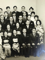 Japanese Wedding Photograph Vtg Kimono Bride Groom Family Showa Black White PH9