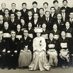 Japanese Wedding Photograph Vtg Kimono Bride Groom Family Showa Black White PH9