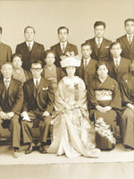 Japanese Wedding Photograph Vtg Kimono Bride Groom Family Showa Sepia Tone PH12