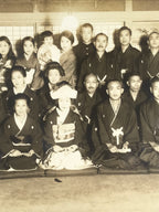 Japanese Wedding Photograph Vtg Kimono Bride Groom Family Showa Sepia Tone PH14