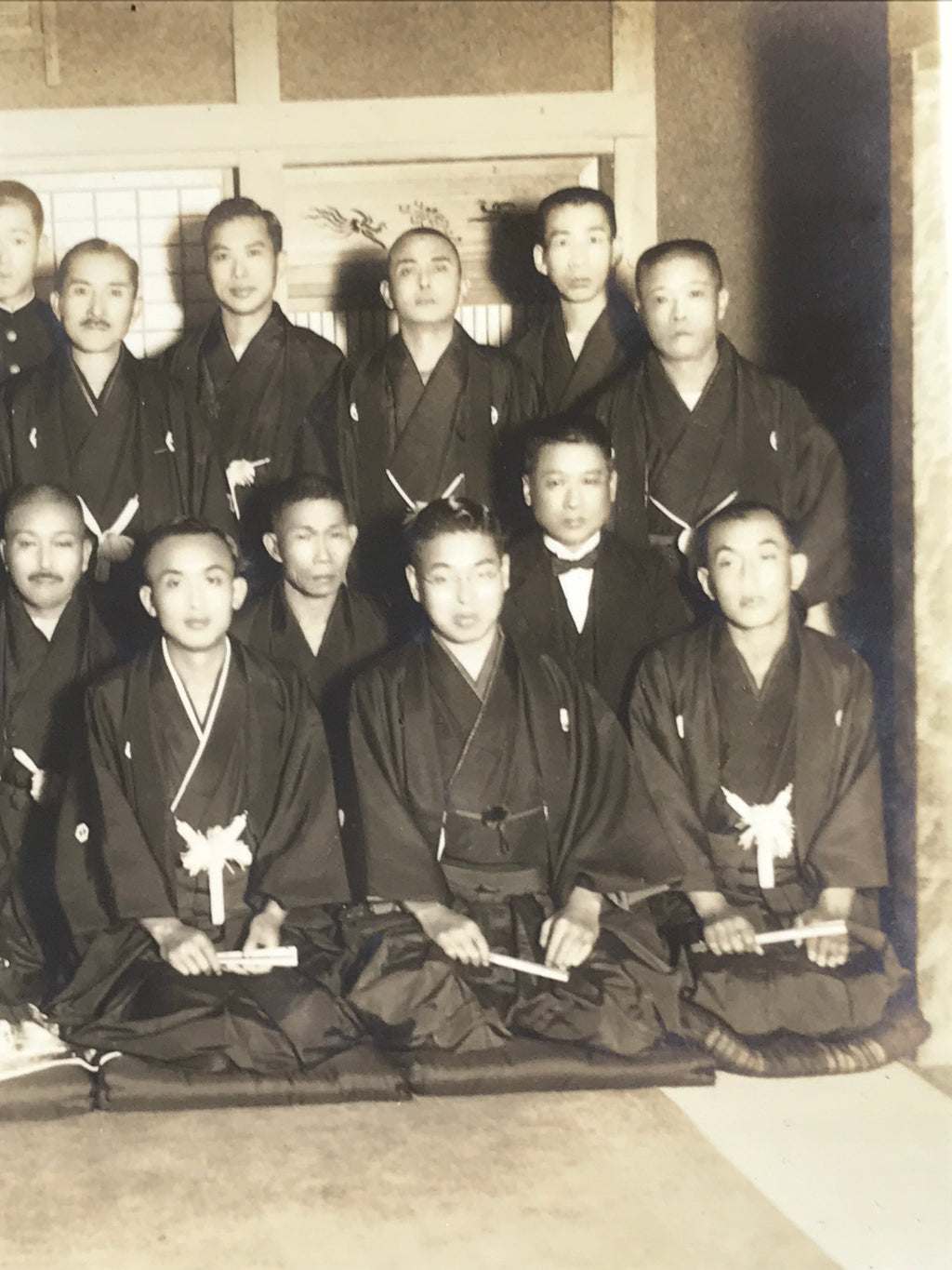 Japanese Wedding Photograph Vtg Kimono Bride Groom Family Showa Sepia Tone PH14