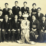 Japanese Wedding Photograph Vtg Kimono Bride Groom Family Showa Sepia Tone PH5