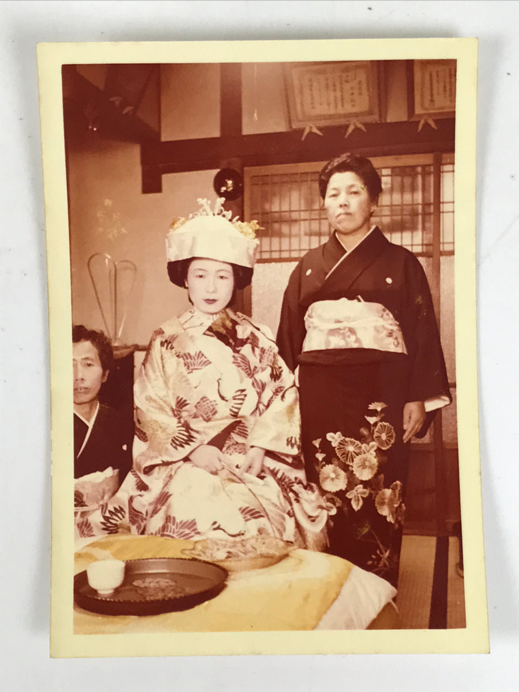 Japanese Wedding Photograph Vtg Traditional Kimono Bride Family Color PH177