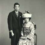 Japanese Wedding Photograph Vtg Traditional Kimono Bride Groom Black White PH15