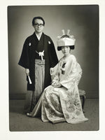Japanese Wedding Photograph Vtg Traditional Kimono Bride Groom Black White PH6