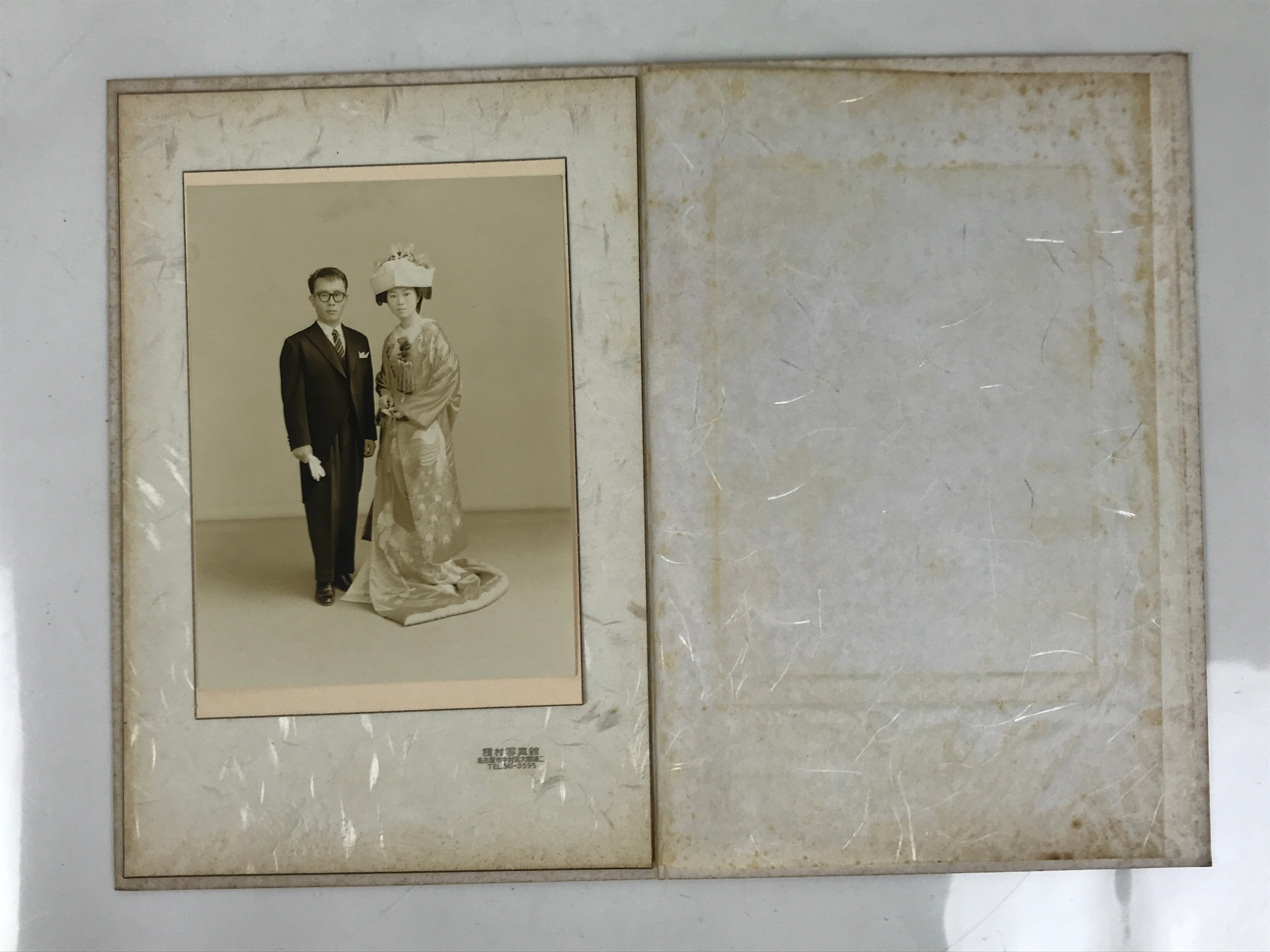 Japanese Wedding Photograph Vtg Traditional Kimono Bride Groom Sepia Tone PH11