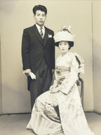 Japanese Wedding Photograph Vtg Traditional Kimono Bride Groom Sepia Tone PH113