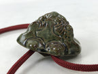 Japanese Western Bolo Loop Tie Vtg Ceramic Shishi Lion Slide Metal Tip Red JK889