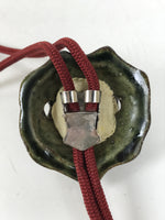 Japanese Western Bolo Loop Tie Vtg Ceramic Shishi Lion Slide Metal Tip Red JK889