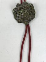 Japanese Western Bolo Loop Tie Vtg Ceramic Shishi Lion Slide Metal Tip Red JK889