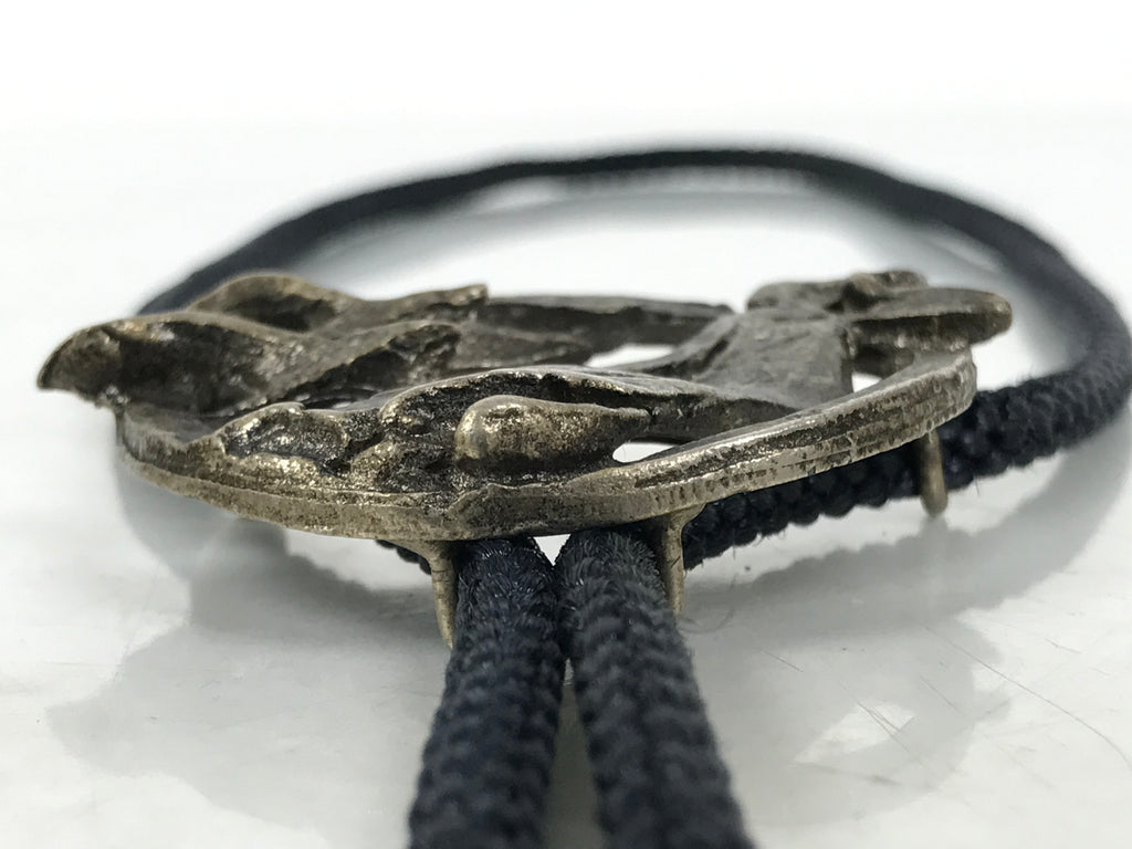 Japanese Western Bolo Loop Tie Vtg Woman Birds Slide Metal Tips Black JK888