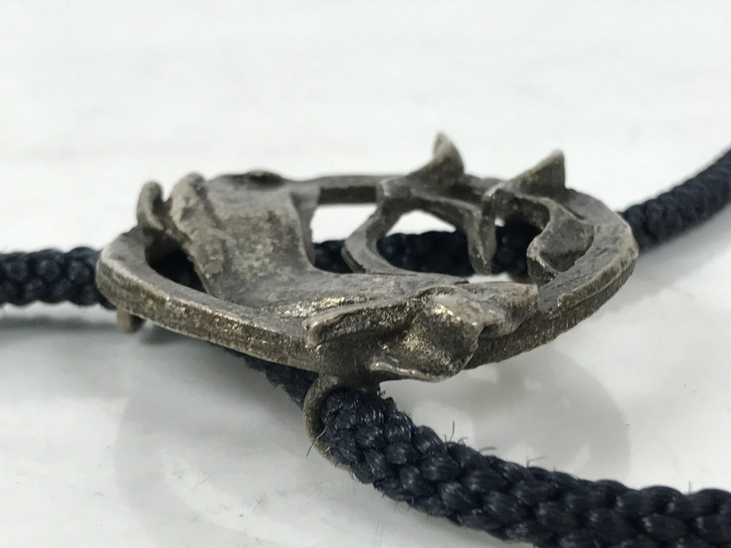 Japanese Western Bolo Loop Tie Vtg Woman Birds Slide Metal Tips Black JK888
