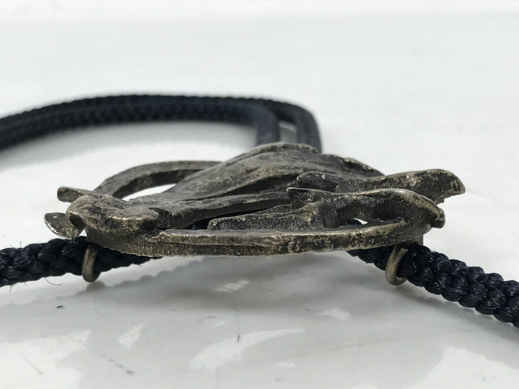 Japanese Western Bolo Loop Tie Vtg Woman Birds Slide Metal Tips Black JK888