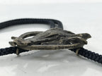 Japanese Western Bolo Loop Tie Vtg Woman Birds Slide Metal Tips Black JK888