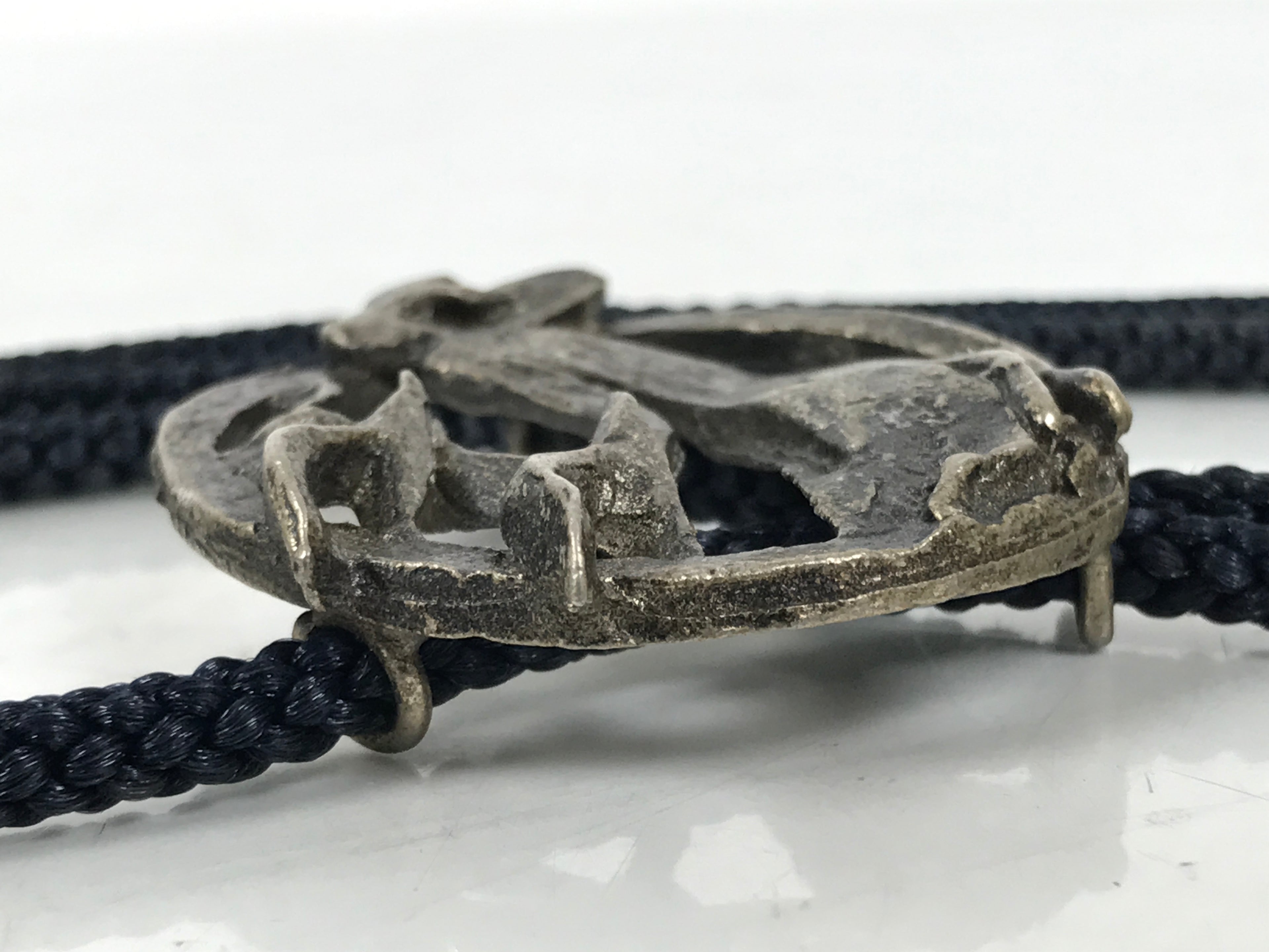 Japanese Western Bolo Loop Tie Vtg Woman Birds Slide Metal Tips Black JK888