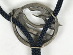 Japanese Western Bolo Loop Tie Vtg Woman Birds Slide Metal Tips Black JK888