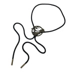 Japanese Western Bolo Loop Tie Vtg Woman Birds Slide Metal Tips Black JK888