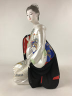 Japanese Woman Wearing Kimono Clay Statue Doll White Blue Hakata Ningyo BD949