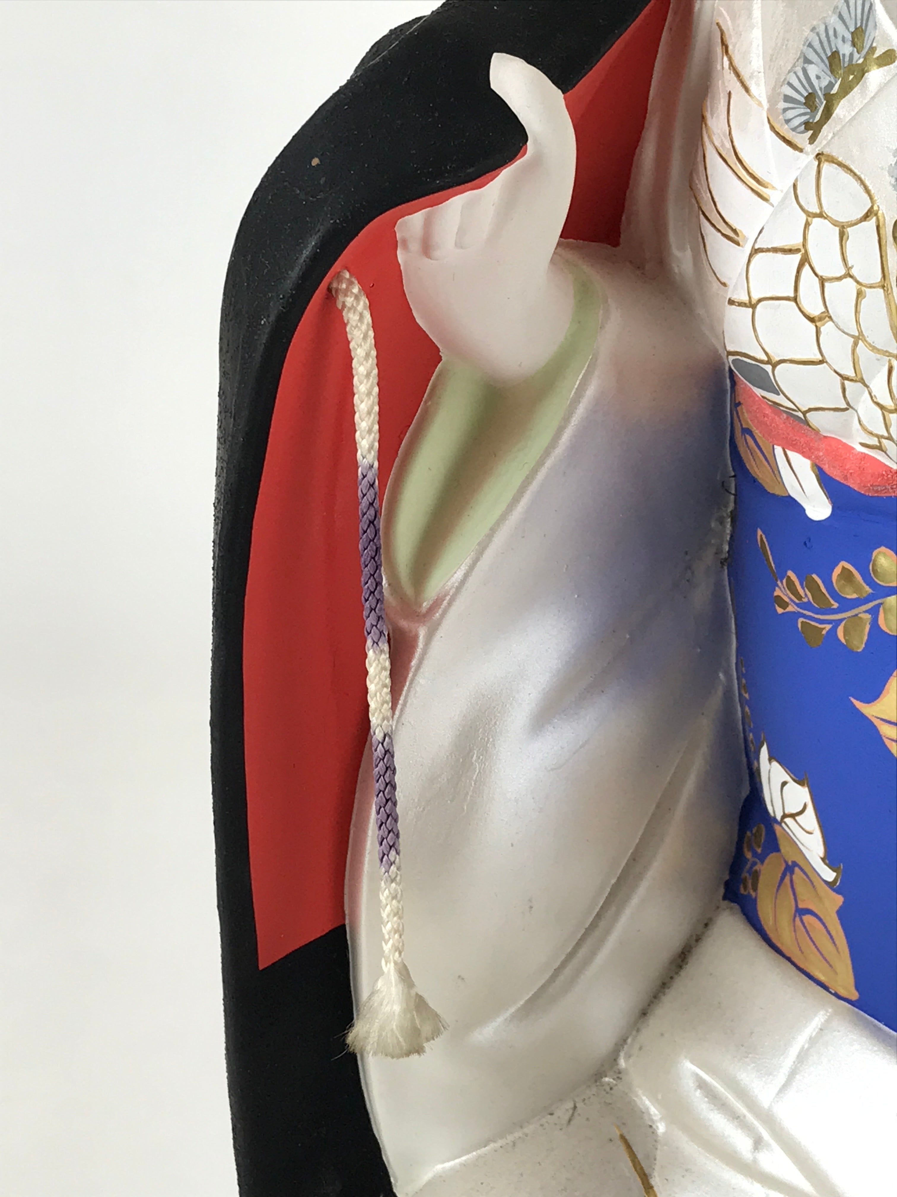Japanese Woman Wearing Kimono Clay Statue Doll White Blue Hakata Ningyo BD949