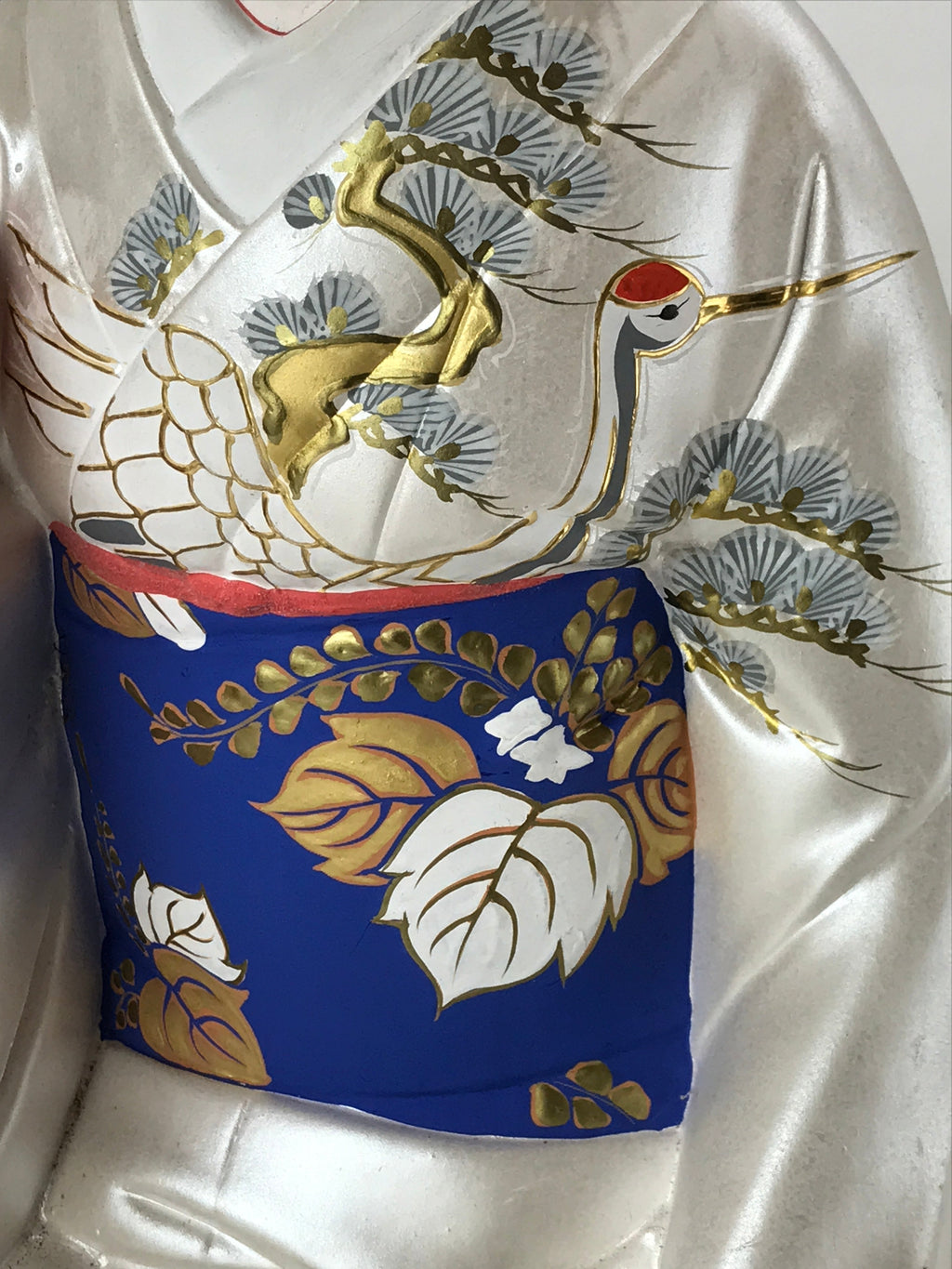 Japanese Woman Wearing Kimono Clay Statue Doll White Blue Hakata Ningyo BD949