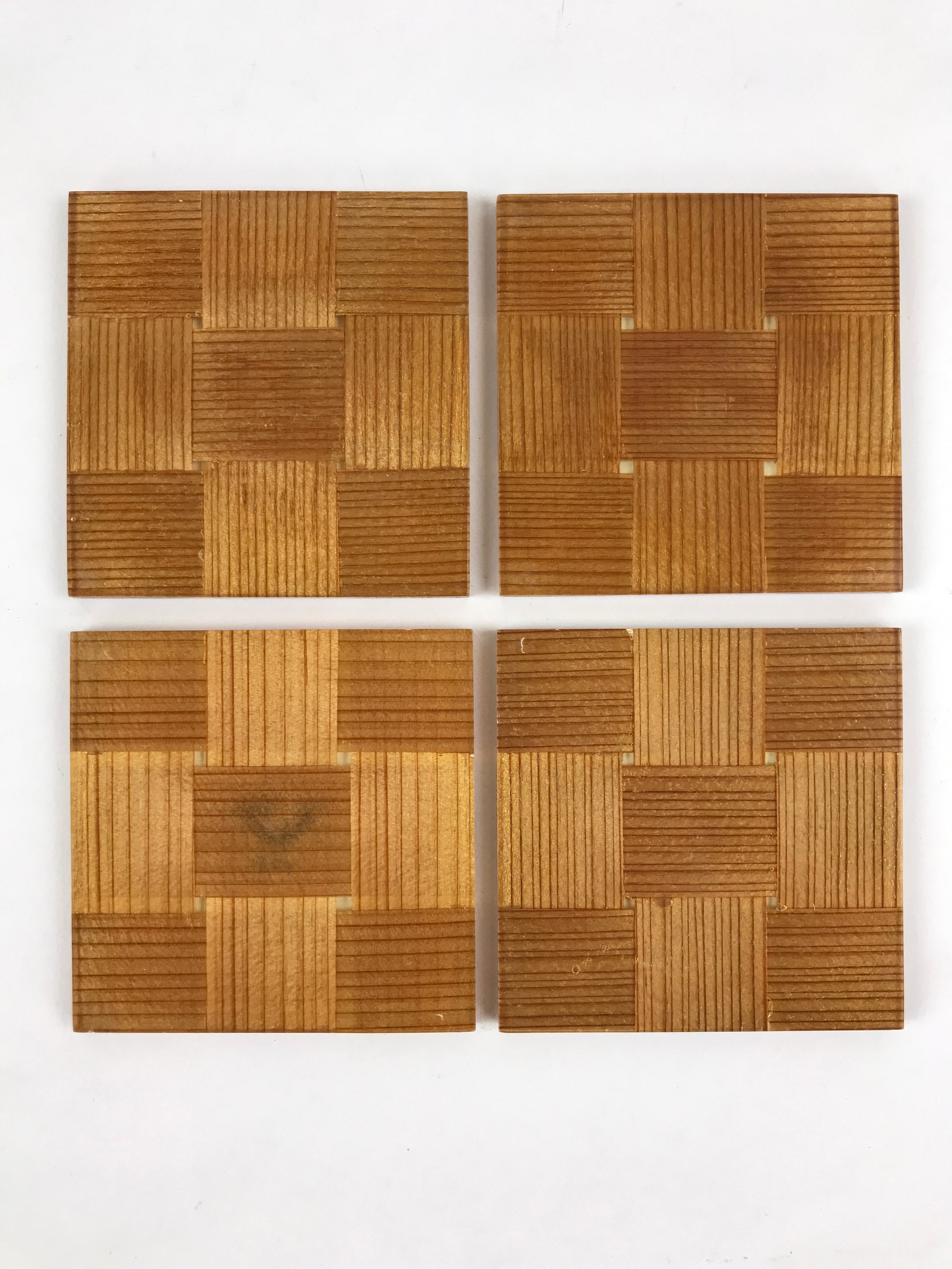 Japanese Wood Acrylic Resin Drink Saucer 5pc Set Chataku Coaster Square UR929