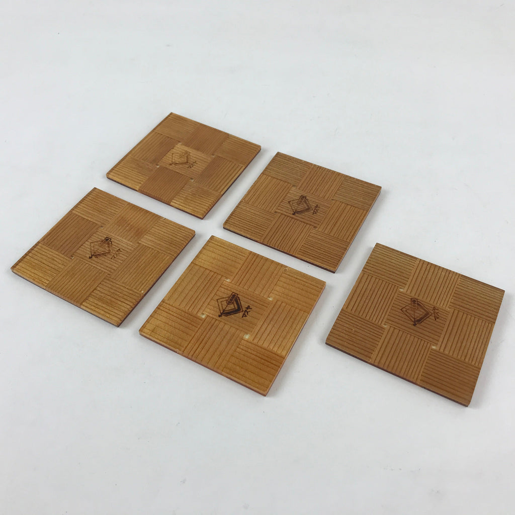 Japanese Wood Acrylic Resin Drink Saucer 5pc Set Chataku Coaster Square UR929