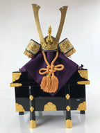 Japanese Wood Boxed Brass Kabuto Samurai Helmet Display Vtg Yoshitsune ID558