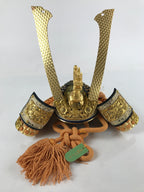 Japanese Wood Boxed Brass Kabuto Samurai Helmet Display Vtg Yoshitsune ID558