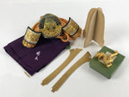 Japanese Wood Boxed Brass Kabuto Samurai Helmet Display Vtg Yoshitsune ID558