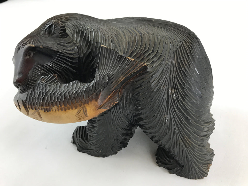 Japanese Wood Carved Ainu Bear Statue Vtg Sculpture Hokkaido Brown AB103