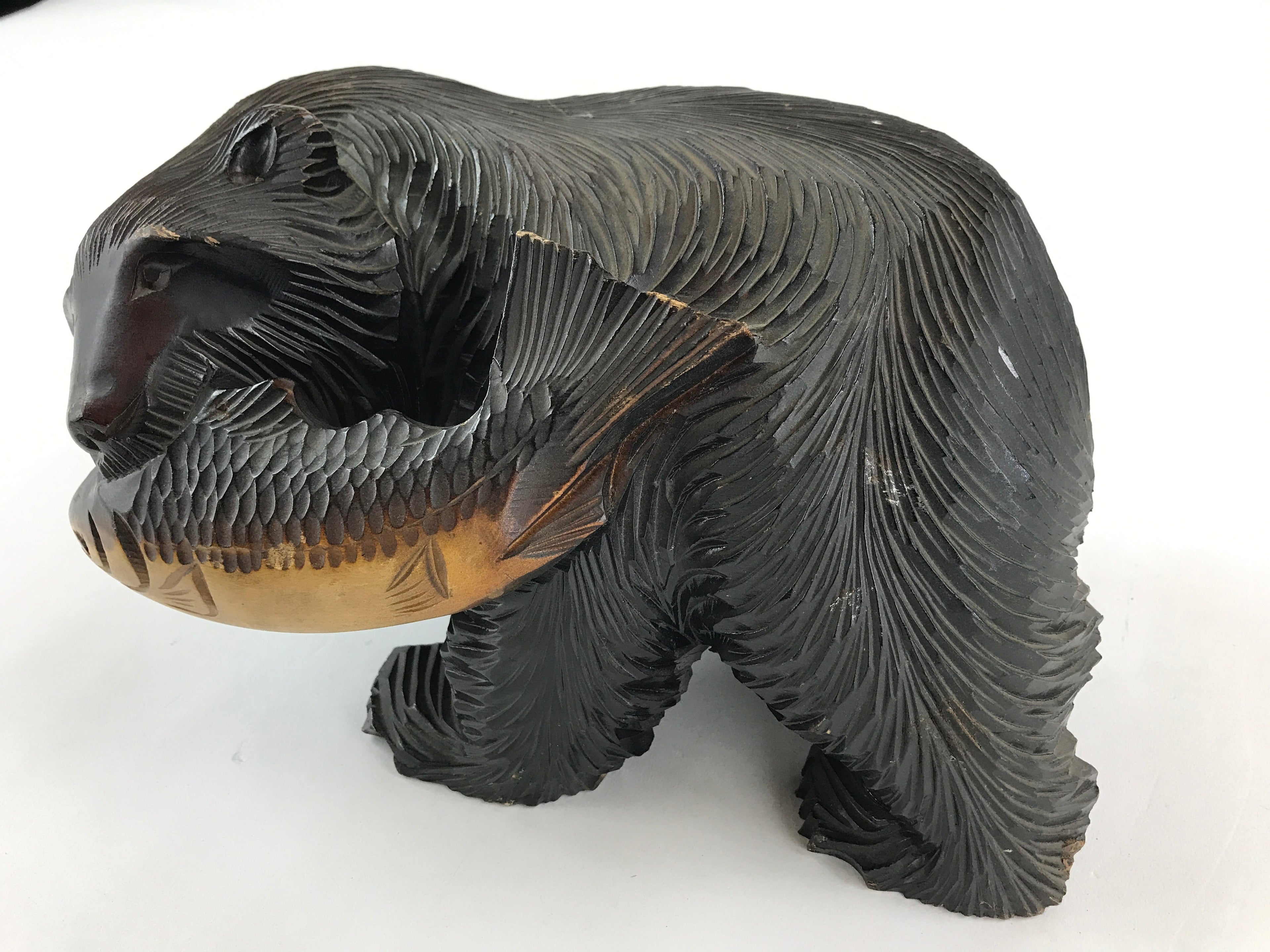 Japanese Wood Carved Ainu Bear Statue Vtg Sculpture Hokkaido Brown AB103