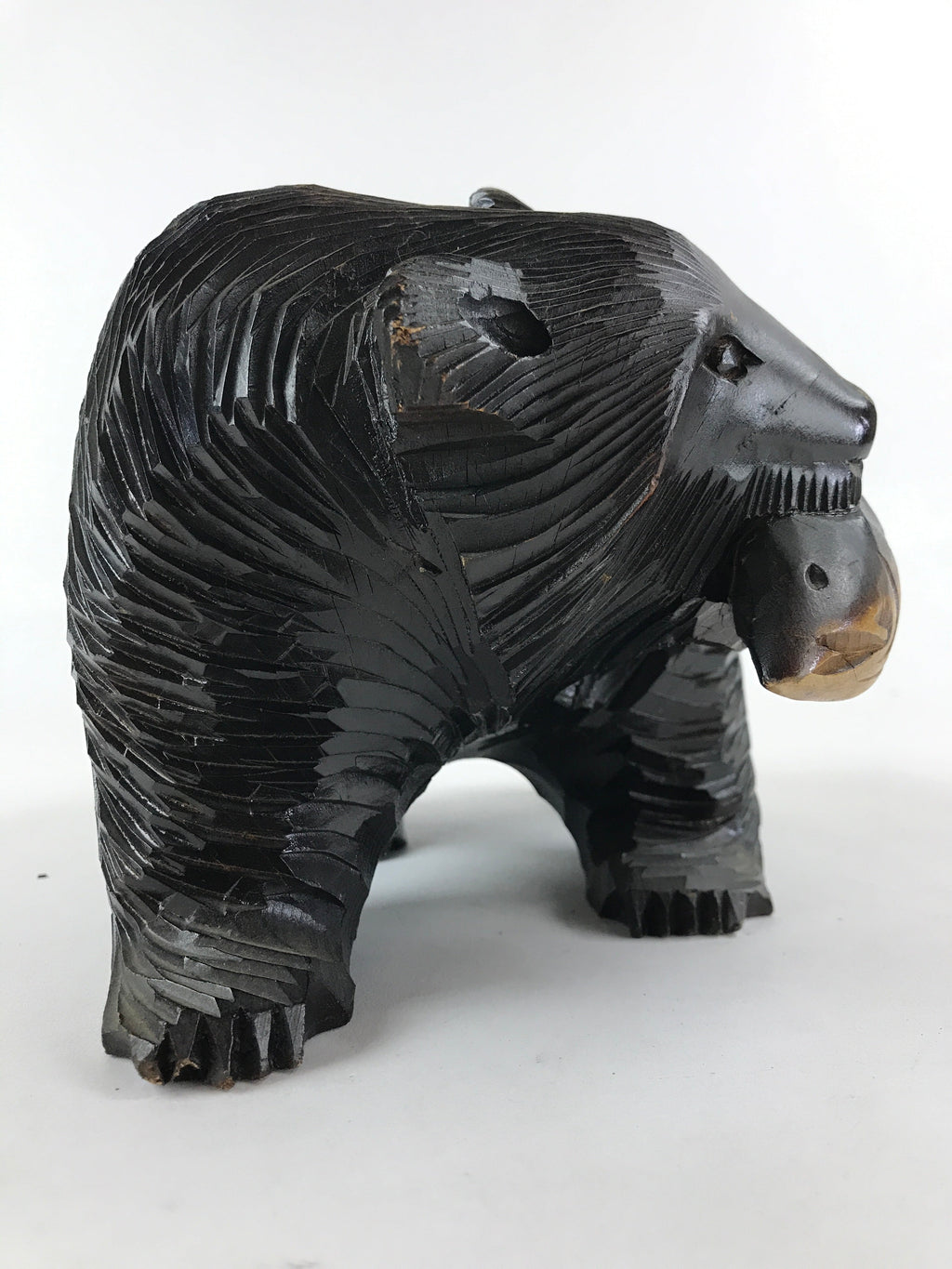 Japanese Wood Carved Ainu Bear Statue Vtg Sculpture Hokkaido Brown AB103