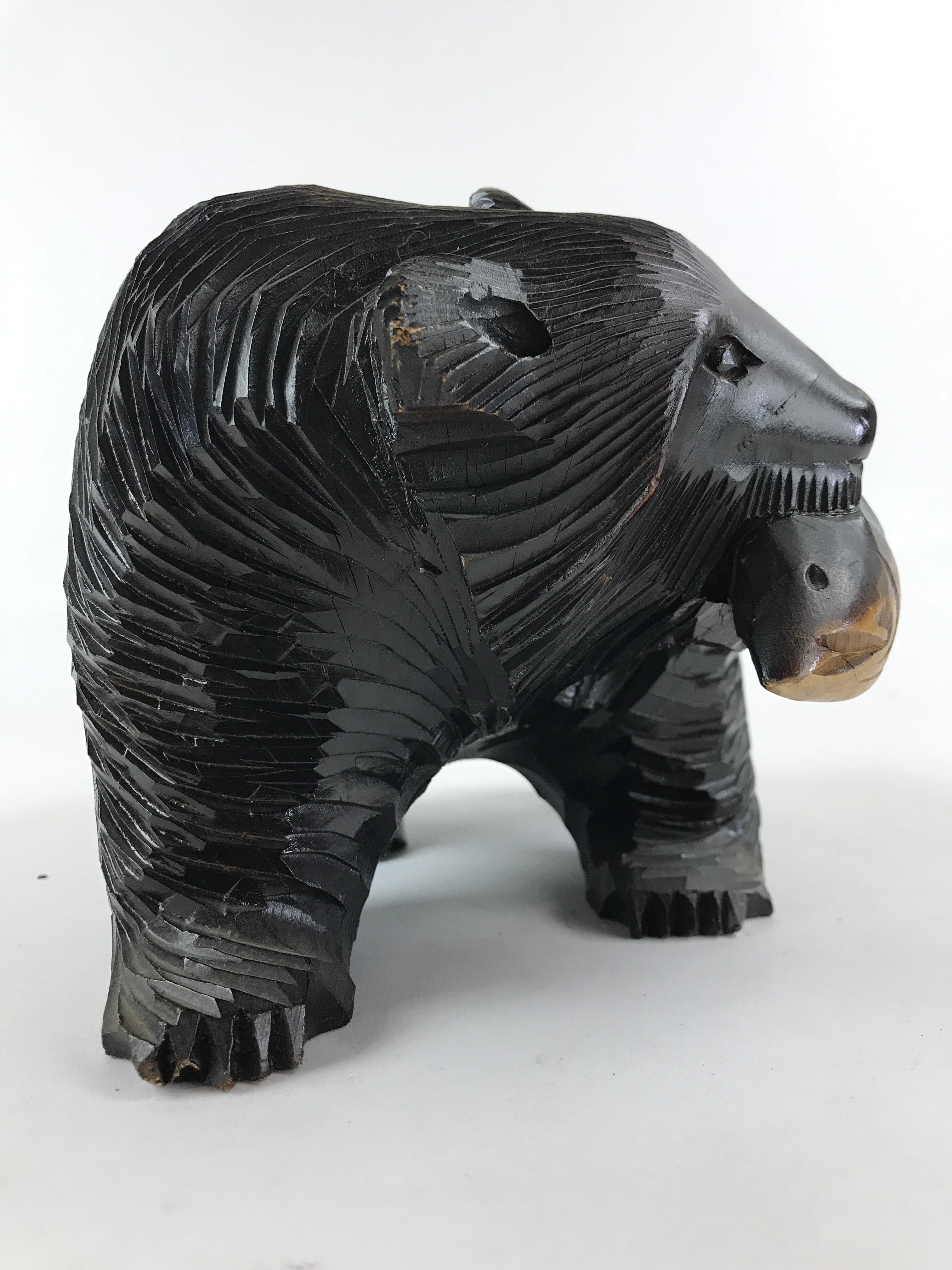 Japanese Wood Carved Ainu Bear Statue Vtg Sculpture Hokkaido Brown AB103