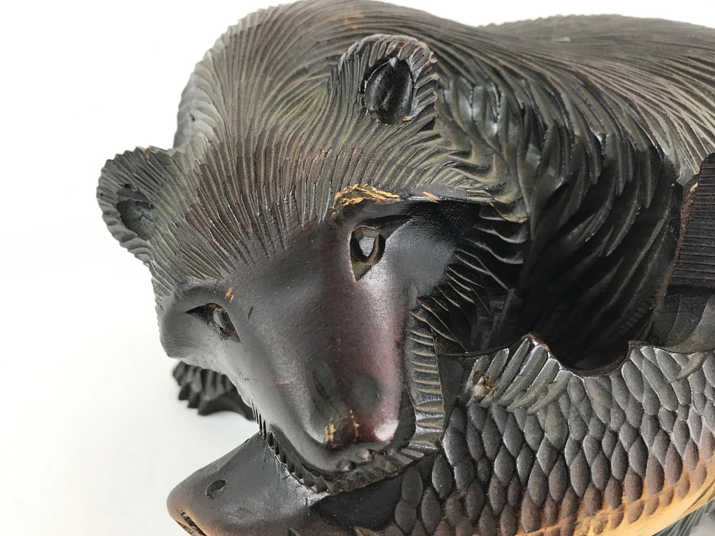 Japanese Wood Carved Ainu Bear Statue Vtg Sculpture Hokkaido Brown AB103