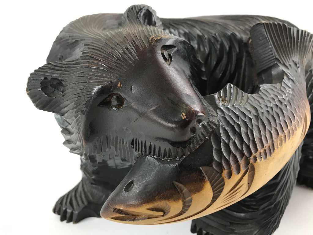 Japanese Wood Carved Ainu Bear Statue Vtg Sculpture Hokkaido Brown AB103