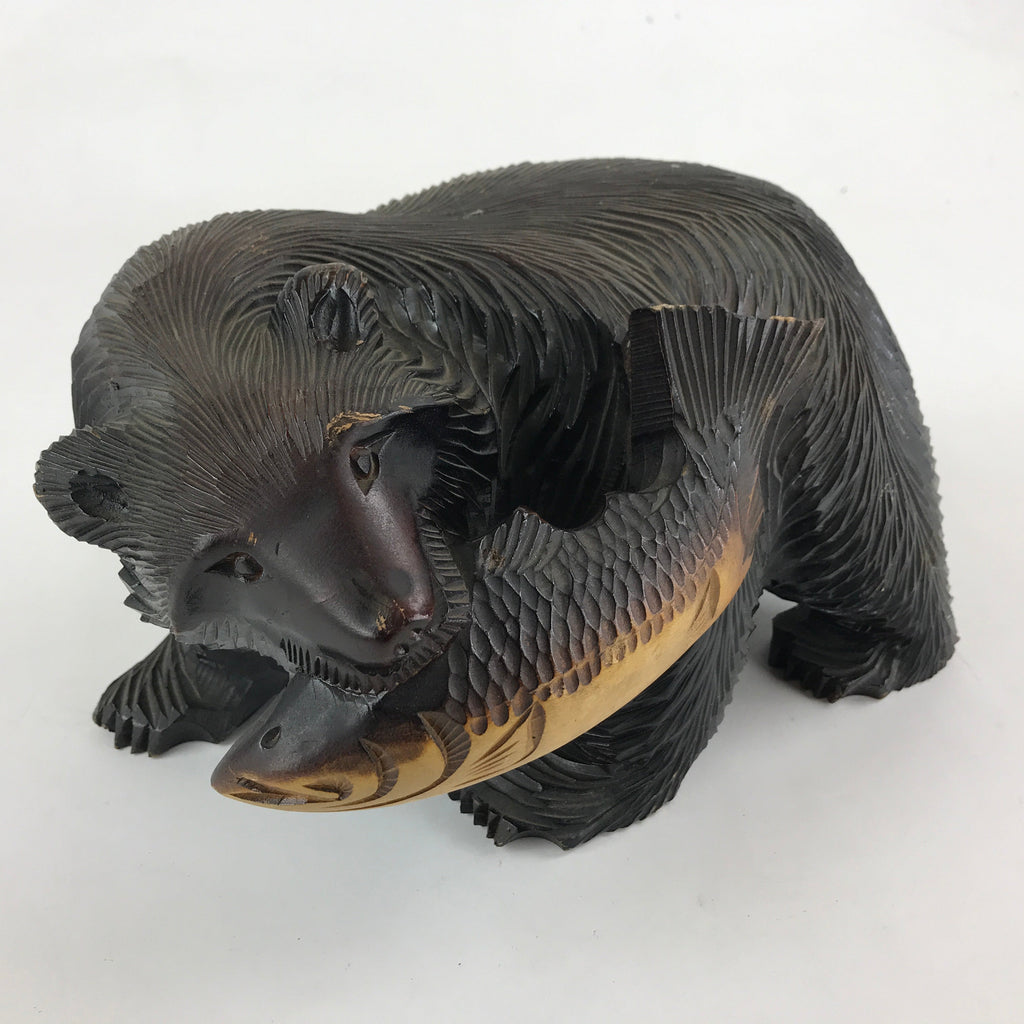 Japanese Wood Carved Ainu Bear Statue Vtg Sculpture Hokkaido Brown AB103