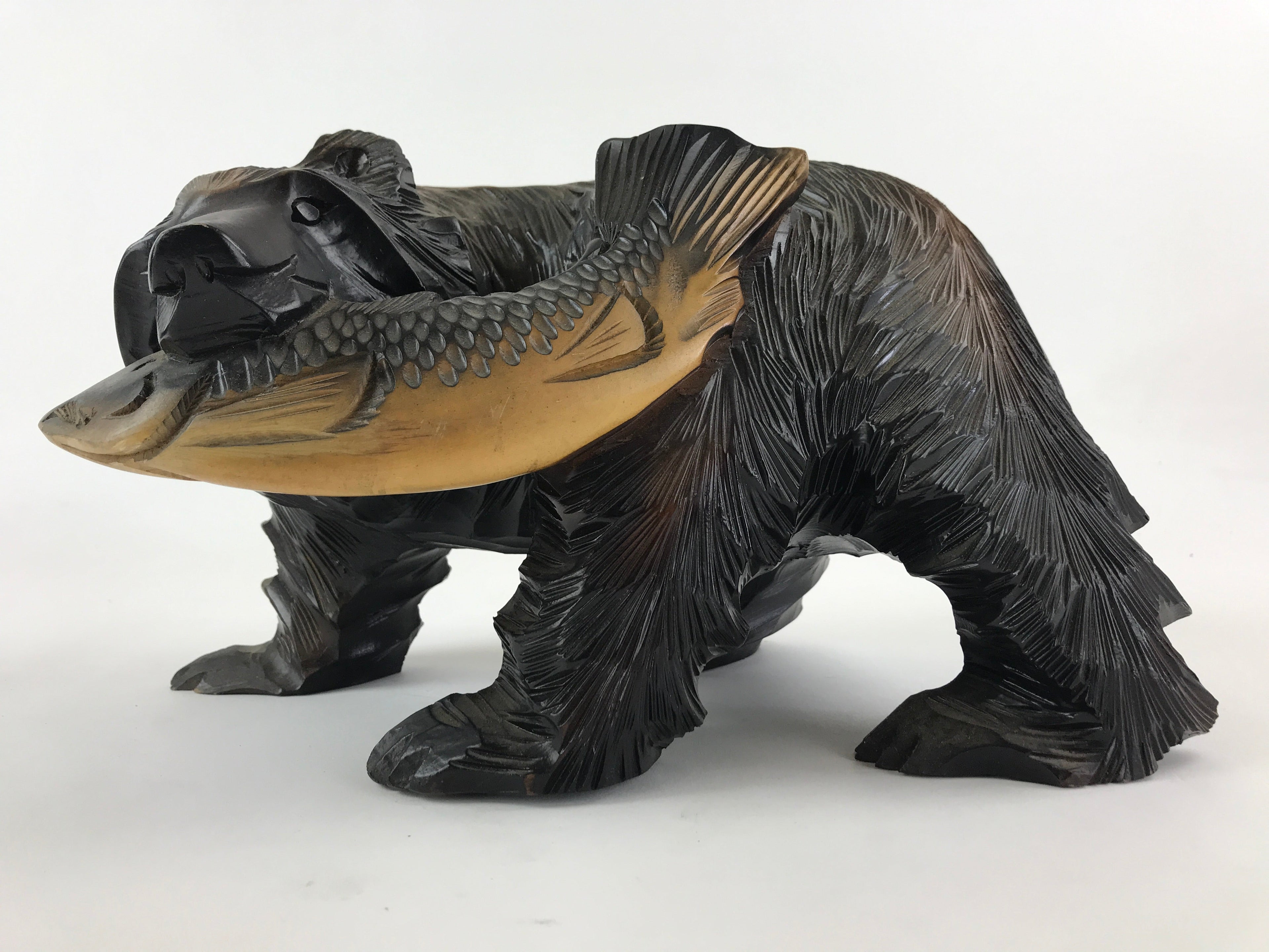 Japanese Wood Carved Ainu Bear Statue Vtg Sculpture Hokkaido Brown AB104