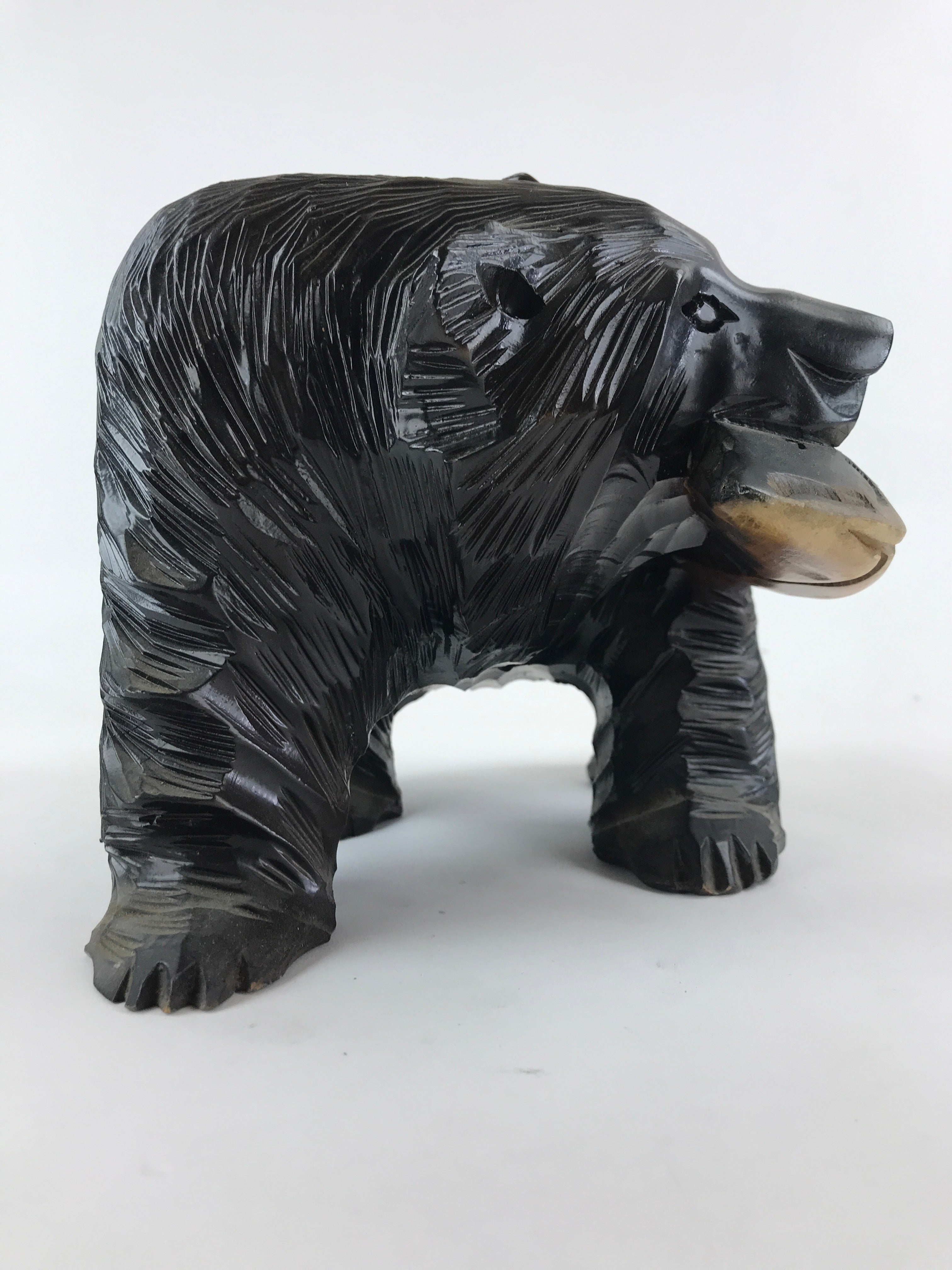 Japanese Wood Carved Ainu Bear Statue Vtg Sculpture Hokkaido Brown AB104