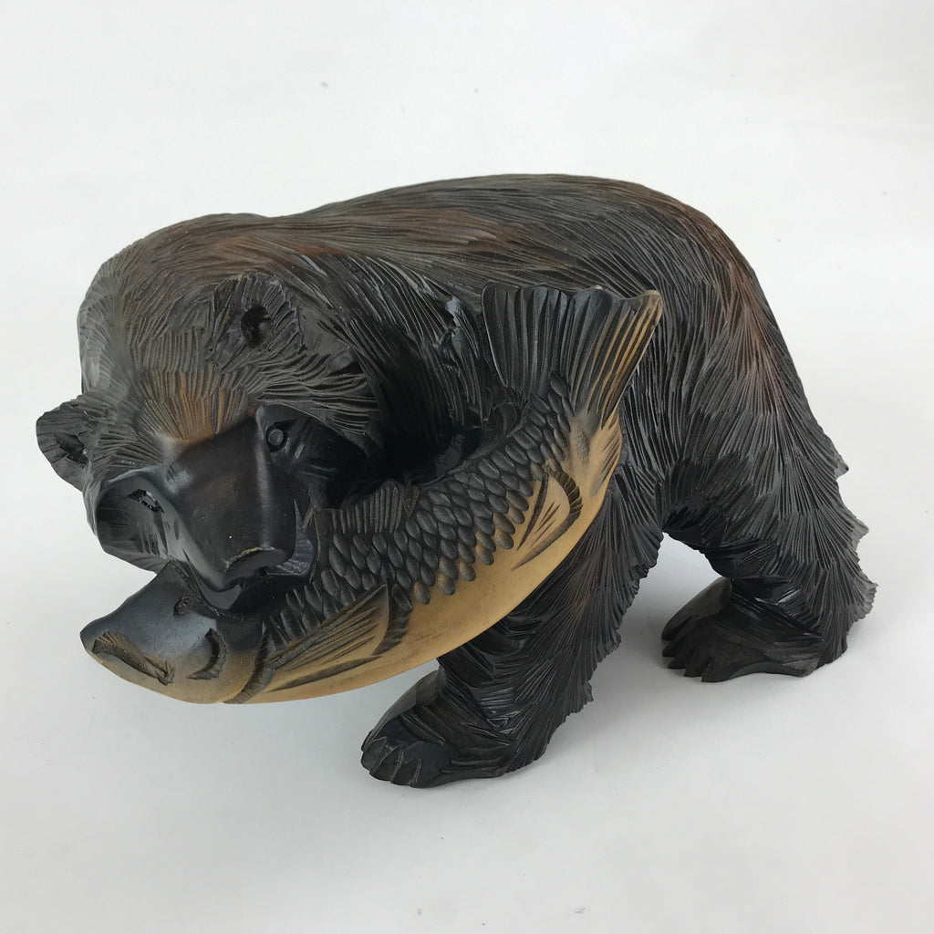 Japanese Wood Carved Ainu Bear Statue Vtg Sculpture Hokkaido Brown AB104